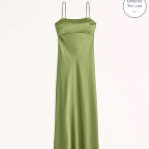 Satin Cowl Back Slip Midi Dress Green